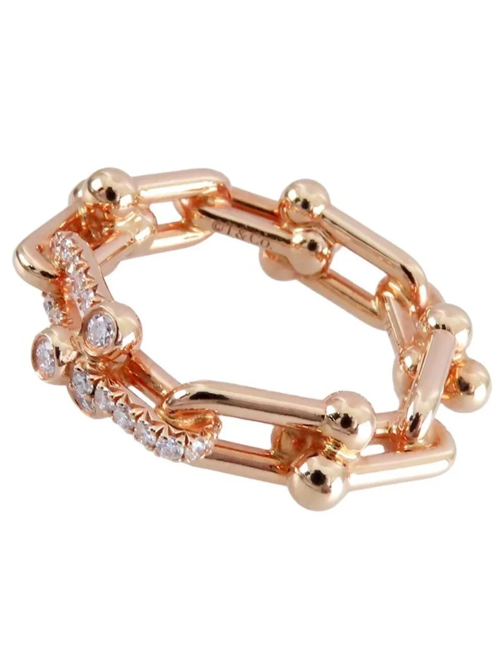 Tiffany & Co Ring Pink Gold 18k Diamond Small Link Rose